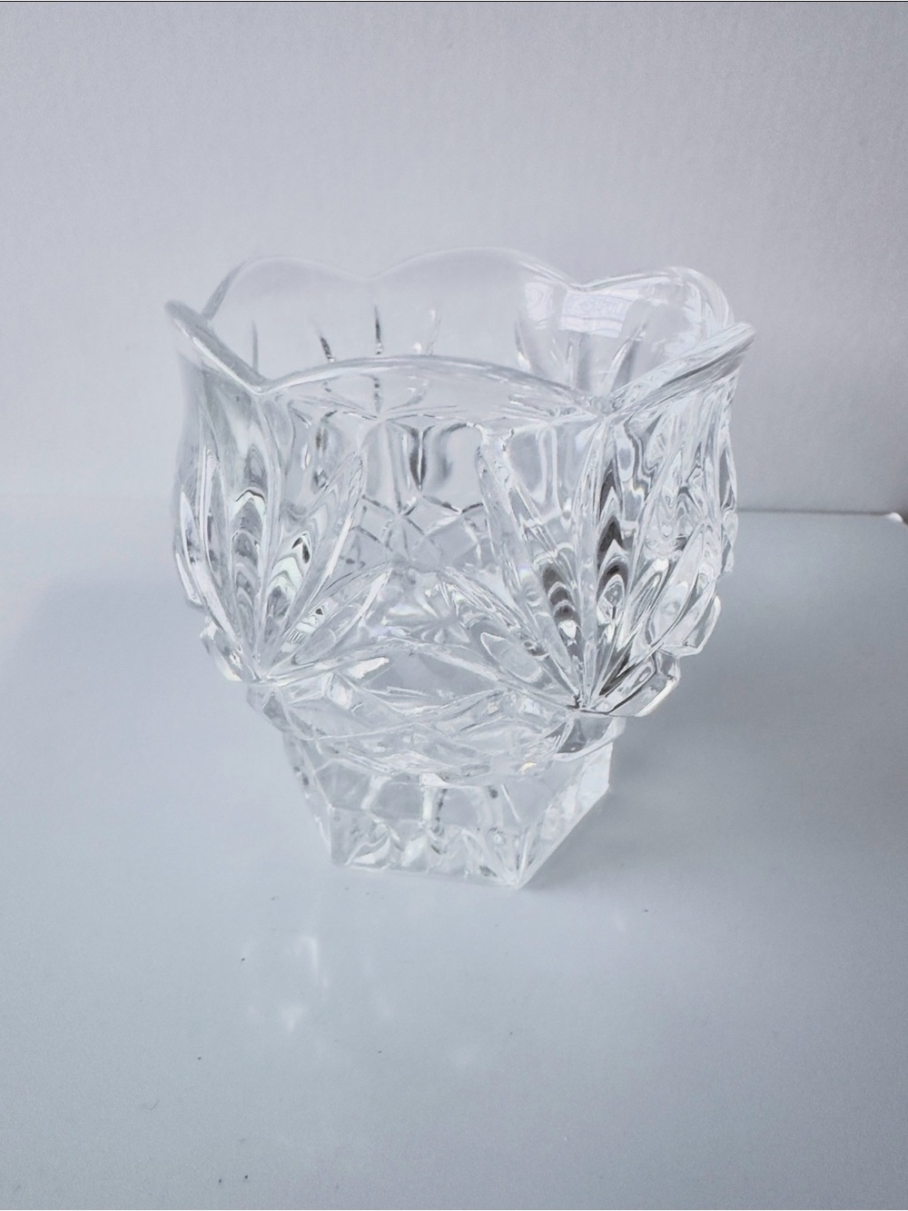 Vintage 24% Lead Crystal Votive Candle Holder Tulip Shape Hex Base